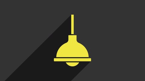 Yellow Lamp hanging icon isolated on grey background. Ceiling lamp light bulb. 4K Video motion graphic animation.