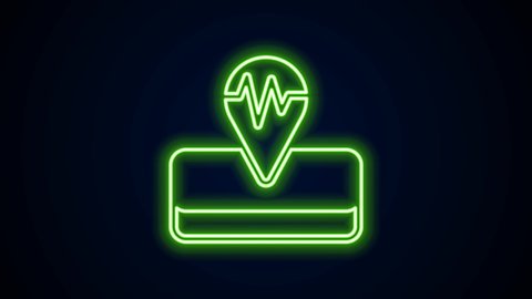 Glowing neon line Earthquake icon isolated on black background. 4K Video motion graphic animation.