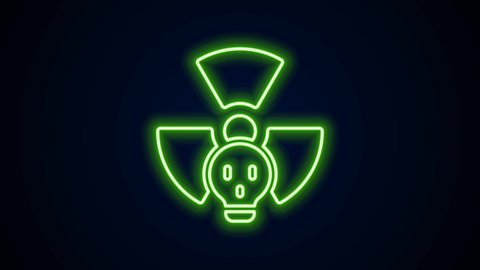 Glowing neon line Radioactive icon isolated on black background. Radioactive toxic symbol. Radiation hazard sign. 4K Video motion graphic animation.