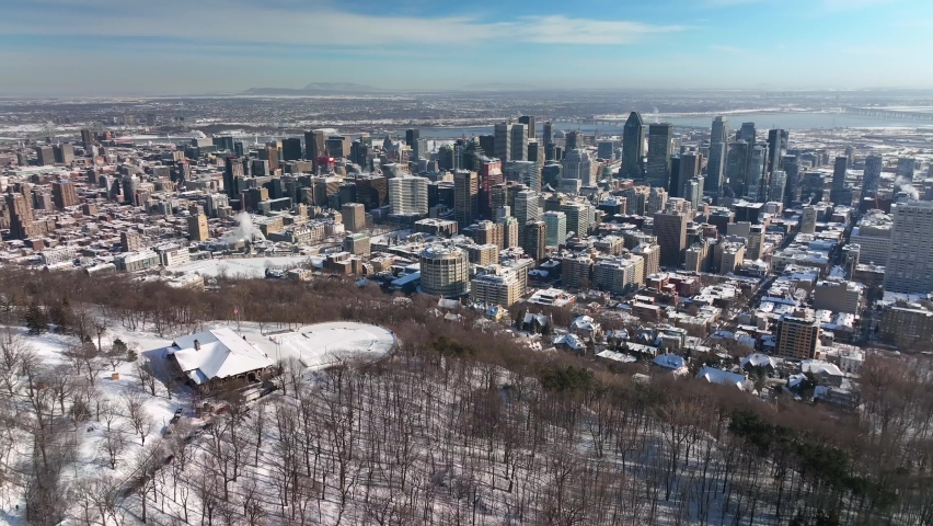 Montreal downtown building by a cold winter morning from Mont Royal