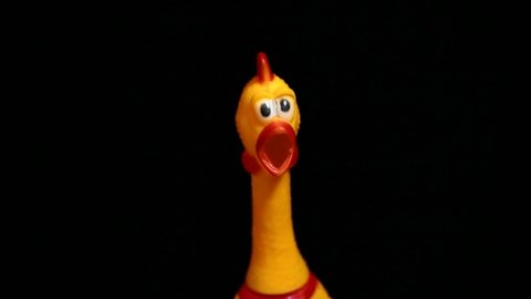 moscow russia 01 25 2022 footage of rubber chicken dark background 