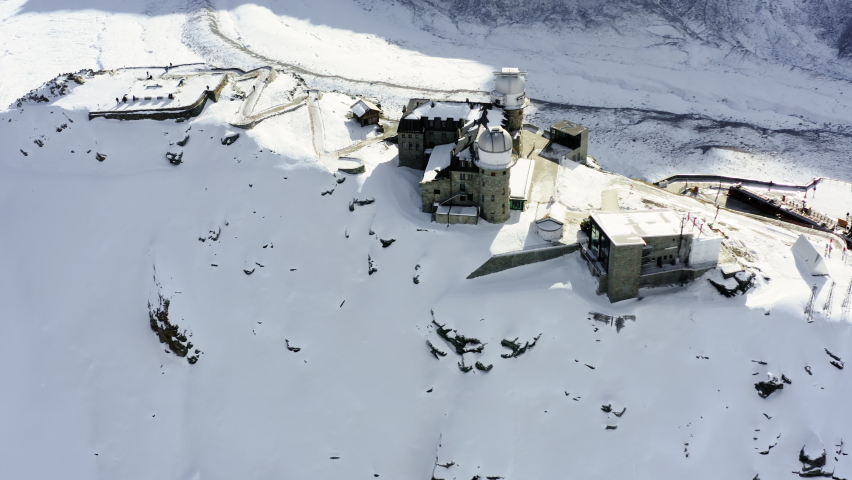 Aerial view of the Gornergrat mountain station and observatory.