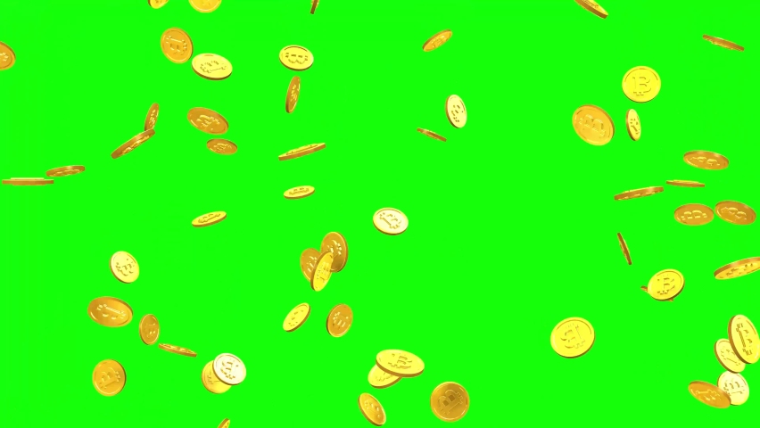 Bitcoins falling from top on green matte screen - 3D Render  | Shutterstock HD Video #1085958881