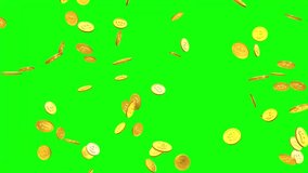 Bitcoins falling from top on green matte screen - 3D Render  - Powered by Shutterstock - Get 15% off with code: PIKWIZARD15