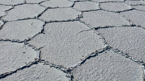 Hexagonal salt formations on surface of Salar de Uyuni, Bolivia