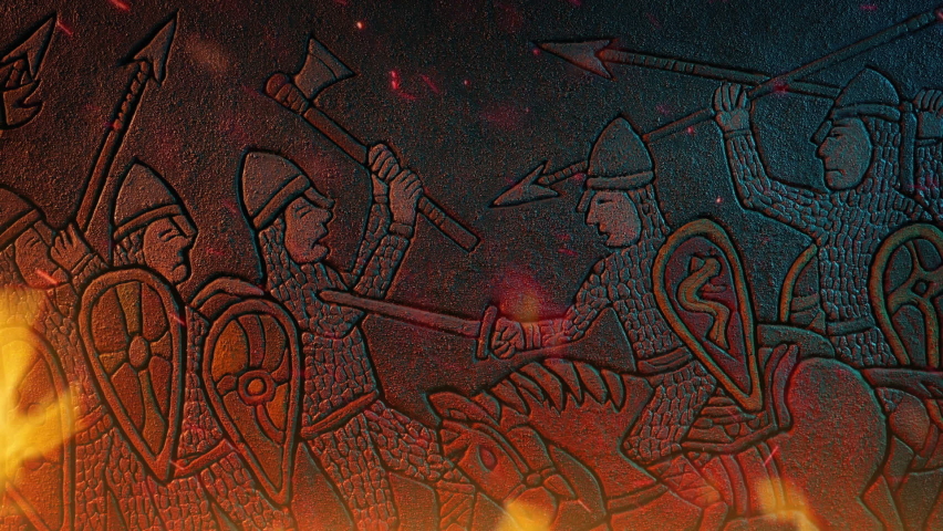 Medieval Soldiers Fighting Stone Carving In Fire
 Royalty-Free Stock Footage #1085967890