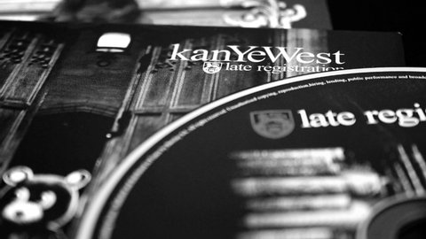 Rome, Italy - May 11, 2019: Detail of CDs and artwork of musician, beatmaker, rapper, record producer, songwriter, KANYE WEST. has 5 songs that have exceeded 3 million digital copies in US soil