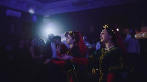 Nizhny Novgorod, January 23, 2022. National Armenian dance, a dance group performs an Armenian 