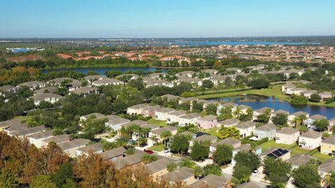 Sarasota, Florida. Aerial view. Peaceful neighborhood family houses among lakes, suburbs