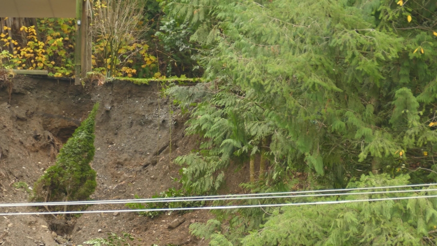 catastrophic flooding caused landslides and eroded them under residential areas in the city of Abbotsford in the province of British Columbia in Canada in November 2021