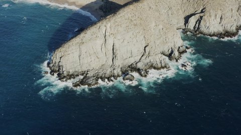 Drone rotates around Punta Lobos in Baja California Sur