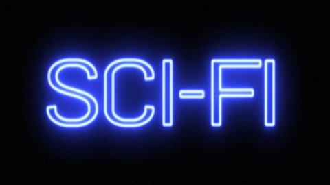 Scf-Fi Neon Blue Sign in Front of Stars