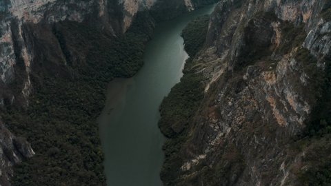 Tilt-up Through Sumidero Canyon Near Tuxtla Gutierrez In Chiapas State, Southern Mexico. Aerial