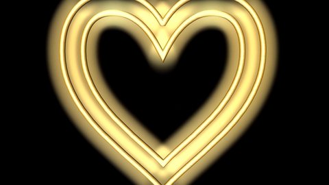 The appearance of a golden heart on a black background. 3D render animation. Video effect for valentine's day and wedding.