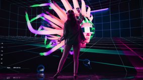 Digital Artist Using Virtual Reality 3D Software to Create a Beautiful Piece of Art in Interactive Creative Environment. Female Designer Using Virtual Reality Headset and Controllers for NFT Project. - Powered by Shutterstock - Get 15% off with code: PIKWIZARD15