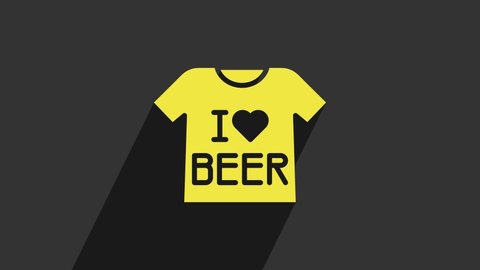 Yellow Beer T-shirt icon isolated on grey background. 4K Video motion graphic animation.