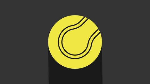 Yellow Tennis ball icon isolated on grey background. Sport equipment. 4K Video motion graphic animation.