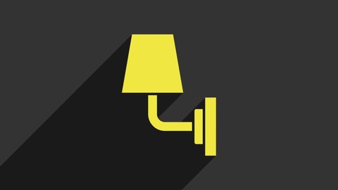 Yellow Wall lamp or sconce icon isolated on grey background. Wall lamp light. 4K Video motion graphic animation.