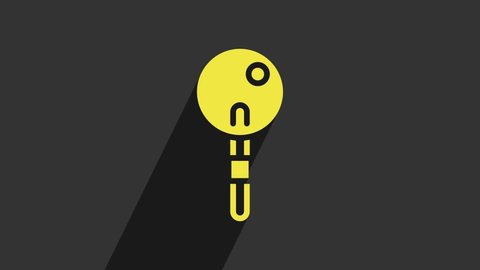 Yellow Lollipop icon isolated on grey background. Food, delicious symbol. 4K Video motion graphic animation.