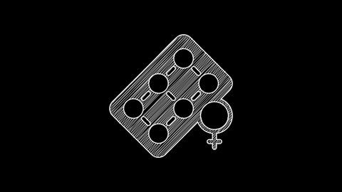 White line Packaging of birth control pills icon isolated on black background. Contraceptive pill. 4K Video motion graphic animation.