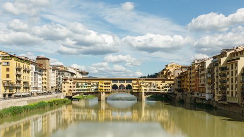 Time Lapse of the historic Ponte Vecchio bridge over the Arno River in Florence Italy