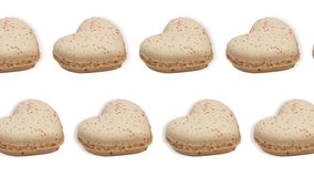 two lines with Heart shaped macarons pastel white colors animated in different direction. Romantic Valentine's Day holidays concept.