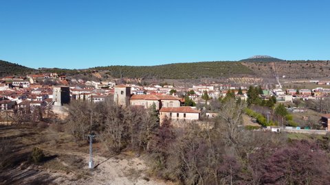 Aerial view of Covarrubias, ancient medieval village in Burgos, Spain. High quality 4k footage