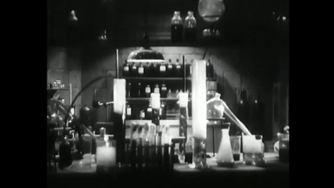 CIRCA 1942 - In this horror film, a mad scientist gives an injection to a man in order to make him a werewolf.