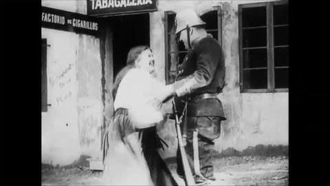 CIRCA 1915 - In this silent comedy, two women fight over a man and a soldier (Charlie Chaplin) breaks it up.
