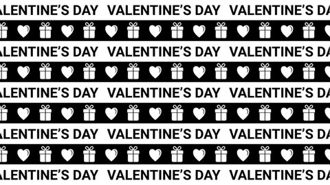 Valentine's Day – advertising animation. Text banner for seasonal and holiday sales. Kitnetic typography with hearts, gifts. Modern, dynamic motion design for shop or online shopping. Website title. 