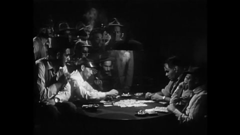 CIRCA 1955 - In this drama film, a drug addict (Frank Sinatra) oversees a poker game where the players are other indebted addicts.