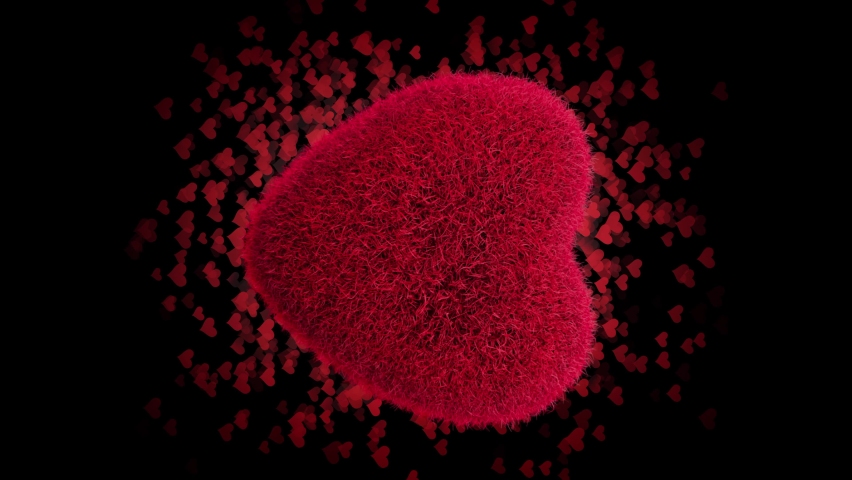 Loop, vertical video. Abstract red fur hearts on dark background. Concept: valentine's day, anniversary, mother's day, marriage, invitation e-card, 14th-day February. Seamless loop 4k video.  Royalty-Free Stock Footage #1086021929