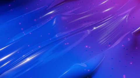 Abstract 3D surface with beautiful waves, luminous sparkles and bright color gradient blue purple. Waves run on very shiny, glossy surface with glow glitter. 4k looped animation