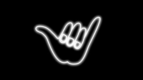 Self drawing animation of shaka gesture, loose hand, surfer greeting symbol.