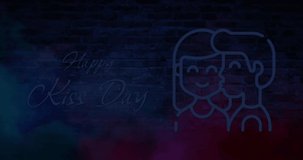 Happy kiss day  neon text animation , motion graphics. 