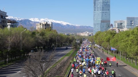 ALMATY, KAZAKHSTAN - APRIL 23, 2018: People running at Almaty Marathon, Kazakhstan.
