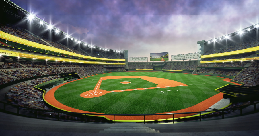 Grand baseball stadium playground general view. Sport building as loopable 4K video background.