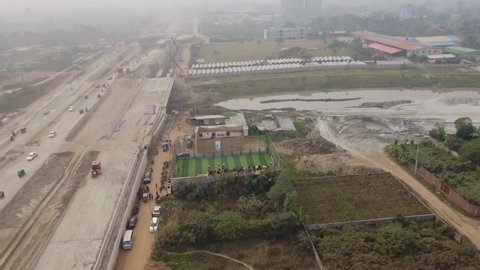 Dhaka, Bangladesh-January 14,2022: Aerial view of a futsal ground just before start the game