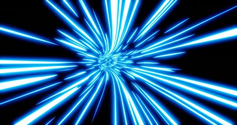 Abstract blue and black light speed wormhole tunnel or power path animation loop. 3d rendering.