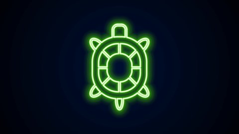 Glowing neon line Turtle icon isolated on black background. 4K Video motion graphic animation.