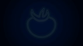Glowing neon line Tomato icon isolated on black background. 4K Video motion graphic animation.