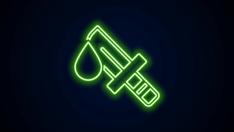 Glowing neon line Bloody knife icon isolated on black background. 4K Video motion graphic animation.