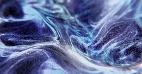 Abstract seamless loop of flowing animation. Neon blue and white glowing twisted lines and particles in motion. Beautiful swirls, turbulence flowing curls. 4K loop background. 3D rendering