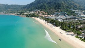 Patong Beach Phuket Thailand. Travel summer vacation and holiday.Famous landmark travel destination.The most important Tropical beach sea Bangla Walking Street. above,asia, 
Video 4k copy space 2022