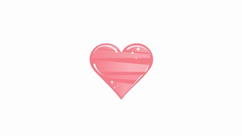 Pink crystal heart animated icon illustration. Animation design  element. Pink heart Emoji Icon Object Symbol with bright stars vector illustration. Cartoon heart design isolated on white.