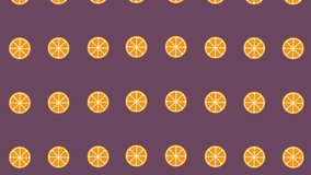 Colorful fruit pattern of orange slices. Seamless pattern with orange. Top view. 4K video motion
