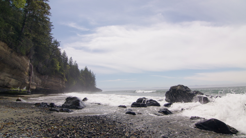 Beautiful Mystic Beach on the West Coast Trail Vancouver Island along the Juan De Fuca Marine Trail, Canadian Coastal Landscape and Beaches