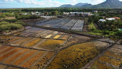 Top view of the Tamarin sea salt production on the island of Mauritius