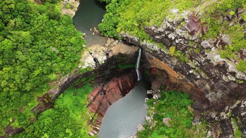 cascades of waterfalls Tamarin island of Mauritius. Aerial view. Seven cascades of Tamarin waterfalls. View of nature. Wildlife