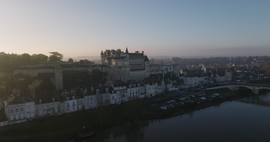 Aerial shot of the castle of Amboise over the french Loire Valley. It is one of the most beautiful piece of architecture from France and, for the reason, thousands of people visit it every year.